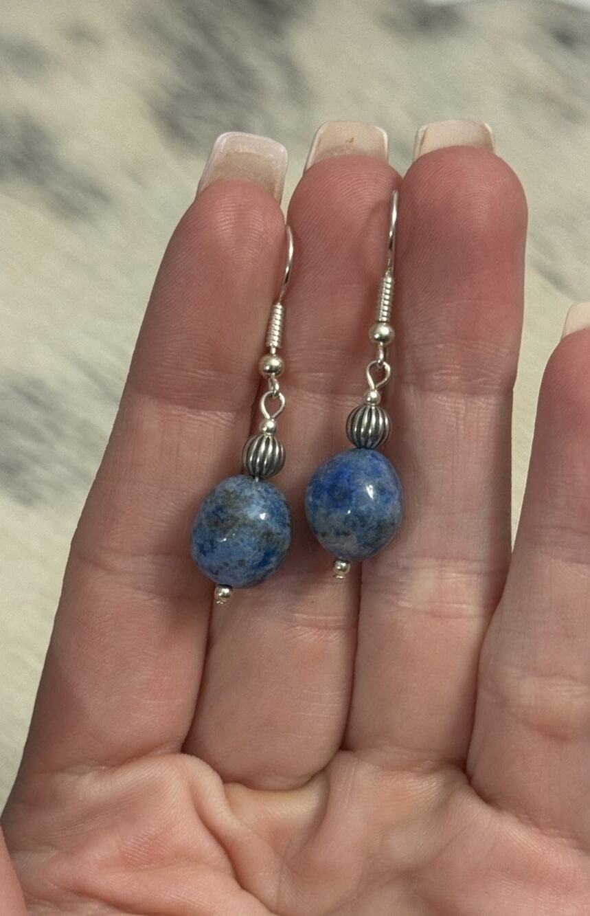 Carolyn Pollack Relios Sterling Silver Navajo Pearl Denim Lapis Dangle Earrings